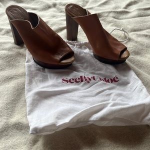 Tan heeled mule by See x Chloe
